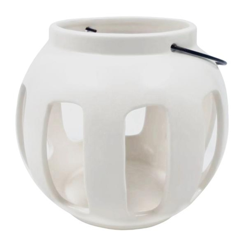 White Round Cutout Ceramic Lantern, 6″