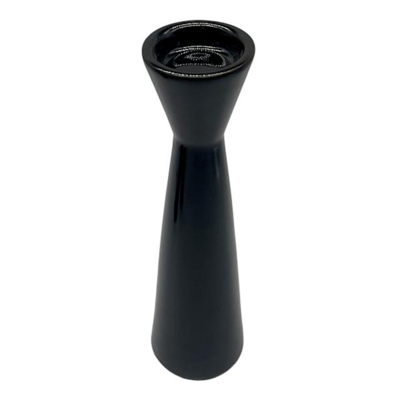 Black Ceramic Candle Holder, 8″