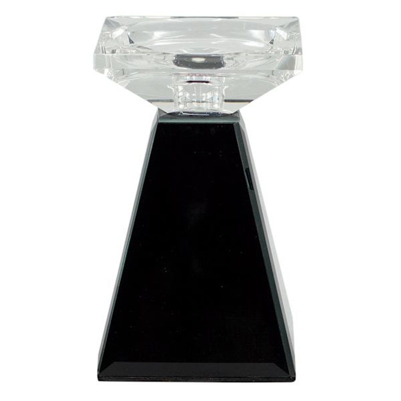 Black Glass Candle Holder, 6″