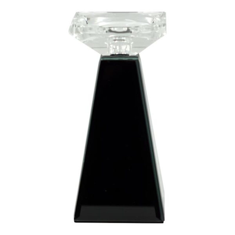 Black Glass Candle Holder, 8″