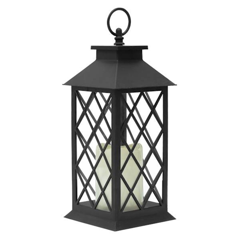 Black LED Lantern with 6 Hour Timer, 12″