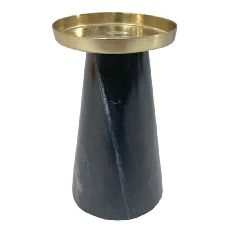 Black Marble with Gold Metal Pillar Candle Holder, Small