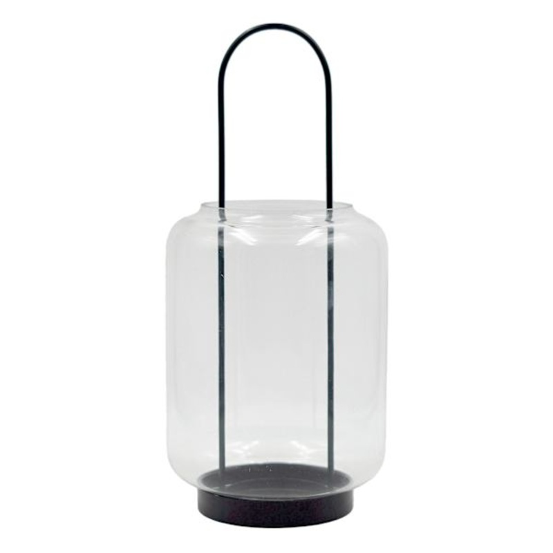 Black Metal and Clear Glass Lantern, Large