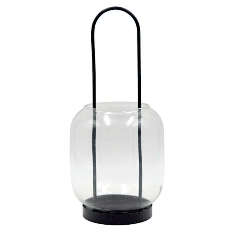 Black Metal and Clear Glass Lantern, Medium