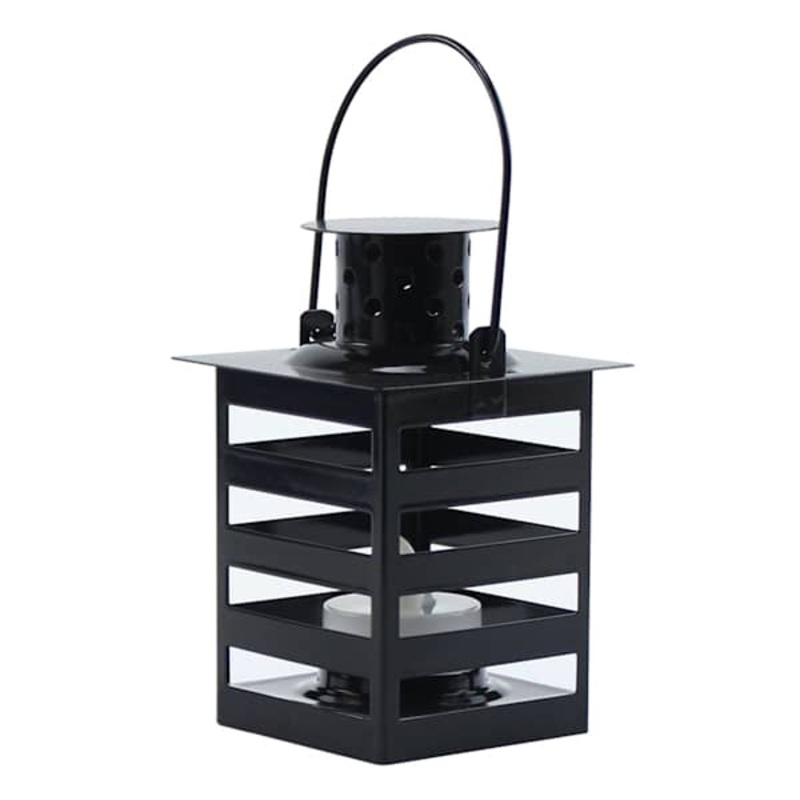 Black Metal Lantern with LED Tealight Candle, 4.5″