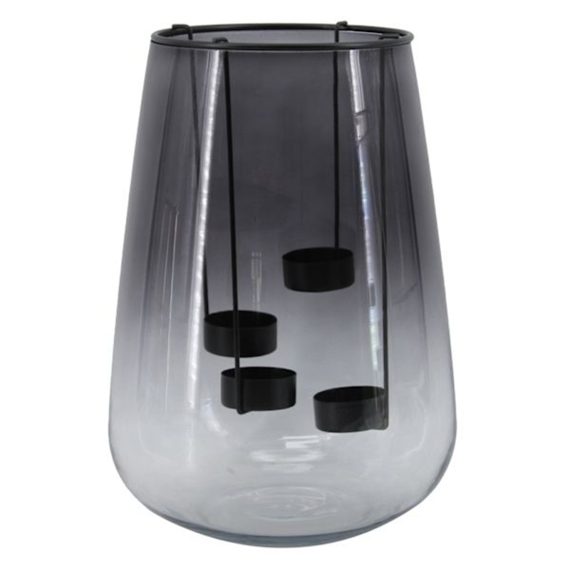 Black Ombre Glass Lantern, 11″