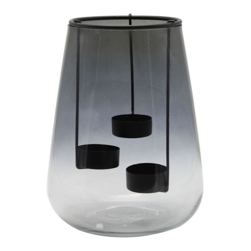 Black Ombre Glass Lantern, 8″