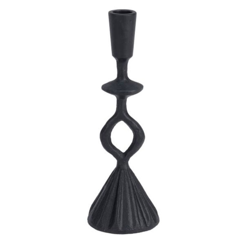 Black Patterned Stem Metal Taper Candle Holder, 10″