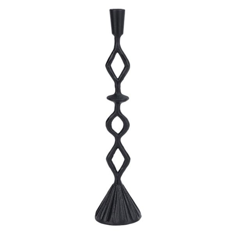 Black Patterned Stem Metal Taper Candle Holder, 18″