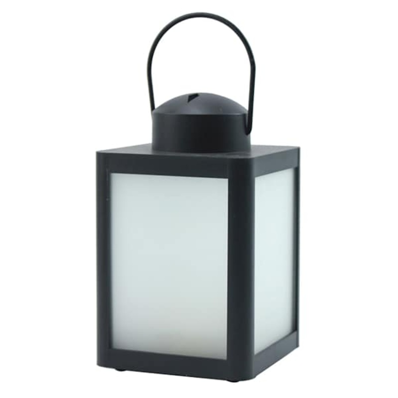 Black Plastic LED Lantern with Frosted Glass, 6.7″