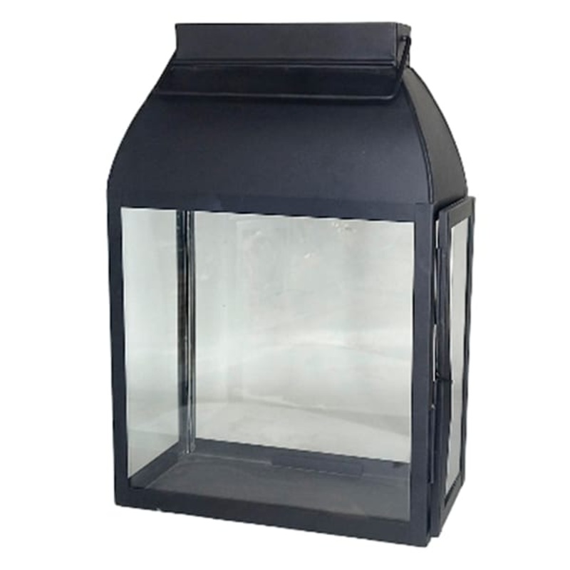 Black Rectangle Lantern with Glass, 15″