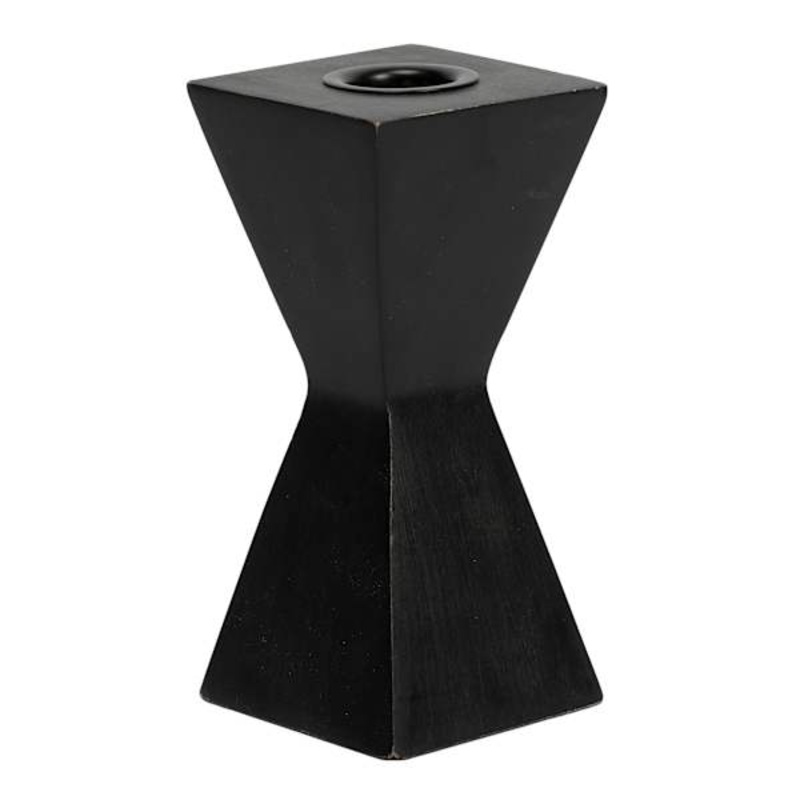 Black Wooden Taper Candle Holder, 5″