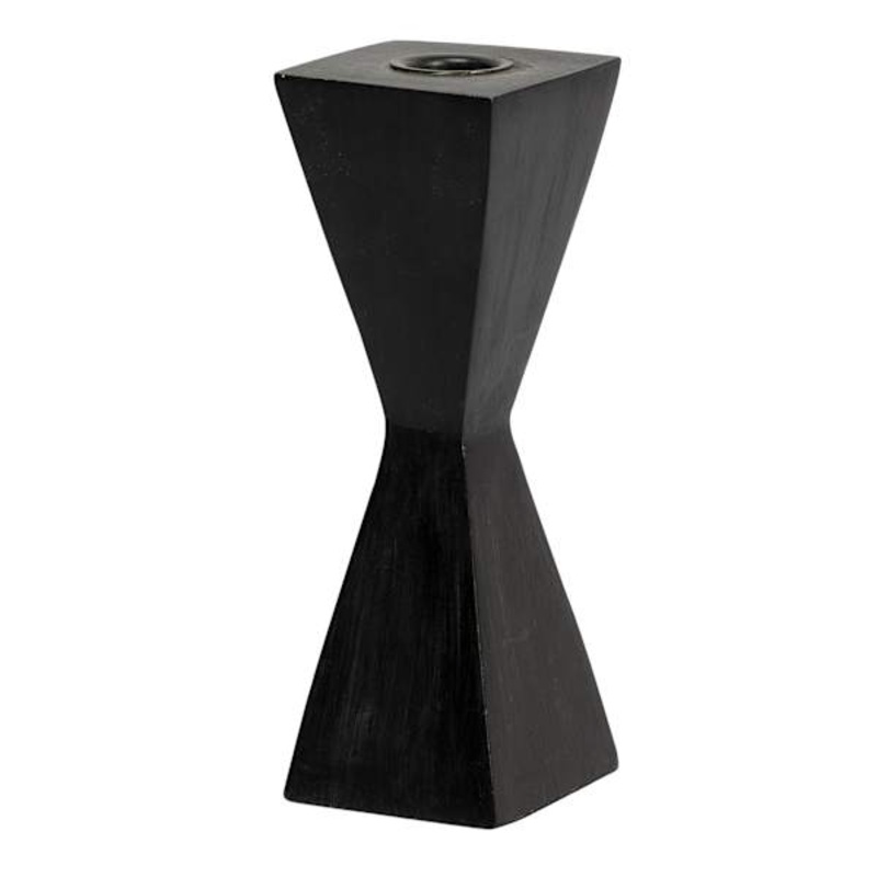 Black Wooden Taper Candle Holder, 7″