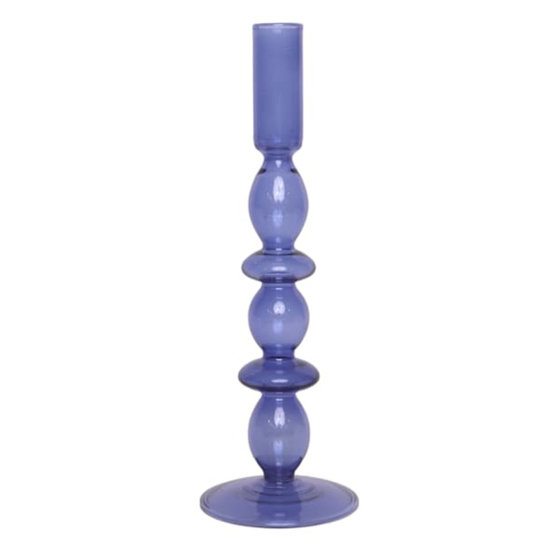 Blue Bubble Glass Taper Candle Holder, 10″