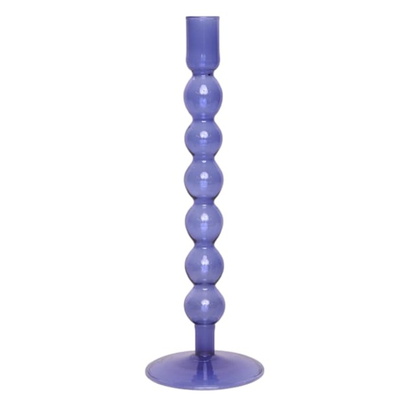 Blue Bubble Glass Taper Candle Holder, 11″