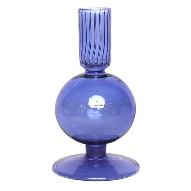 Blue Bubble Glass Taper Candle Holder, 6″