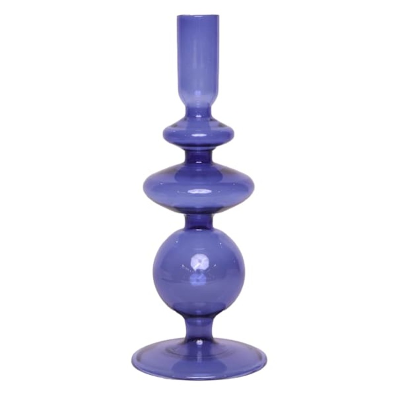 Blue Bubble Glass Taper Candle Holder, 9″