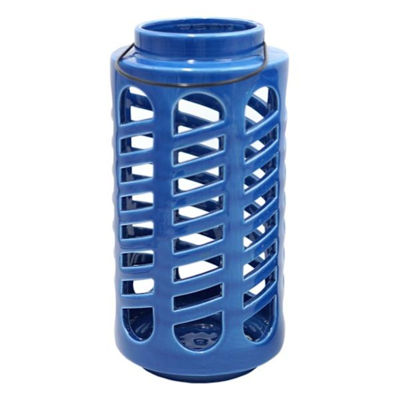Blue Ceramic Lantern, 10″