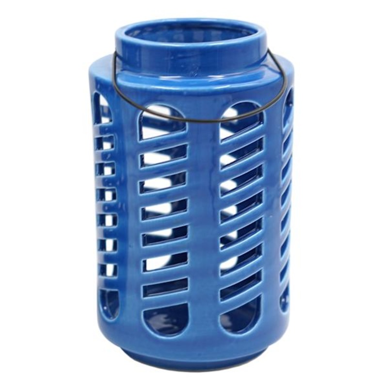 Blue Ceramic Lantern, 8″