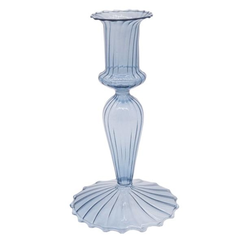 Blue Glass Taper Candle Holder, 6.5″