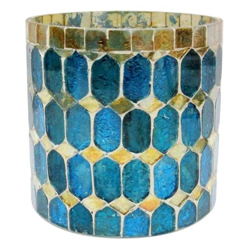 Blue & Gold Mosaic Tealight Candler Holder, 4″