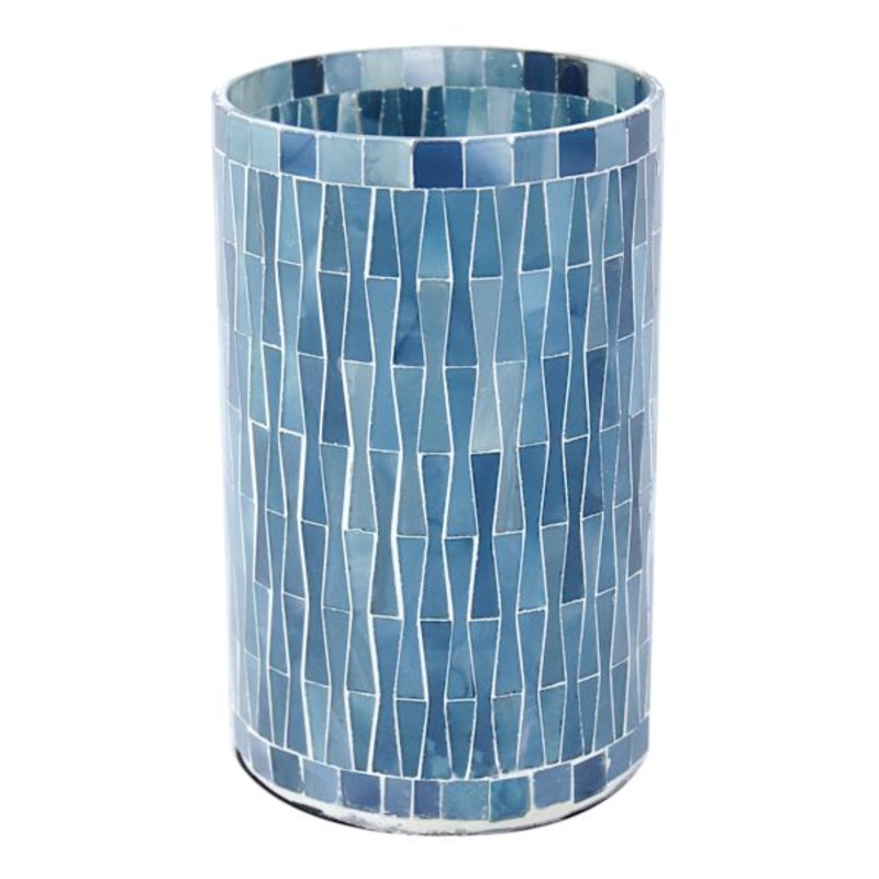 Blue Mosaic Hurricane Candle Holder, 8″