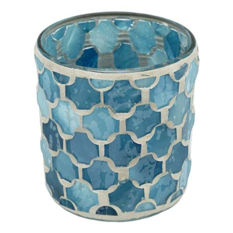 Blue Mosaic Votive Candle Holder, 3″