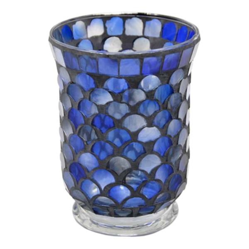Blue Mosaic Votive Candle Holder, 6″