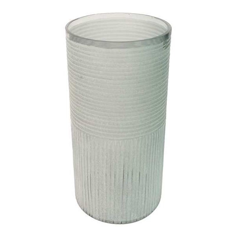 Blue Ribbed Glass Hurricane Candle Holder, 12″