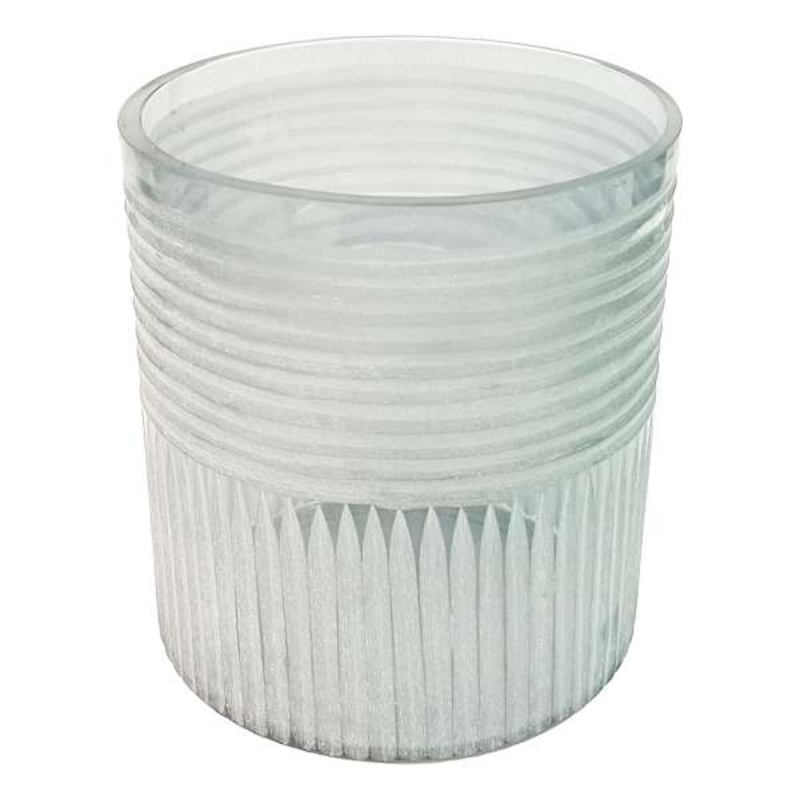 Blue Ribbed Glass Hurricane Candle Holder, 6″
