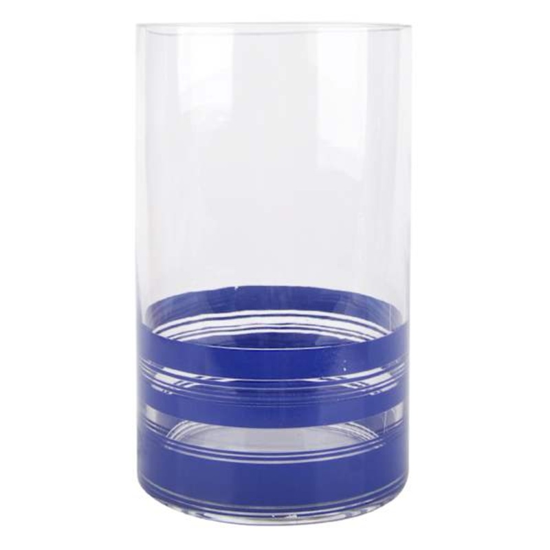 Blue Striped Glass Candle Holder, 4×9