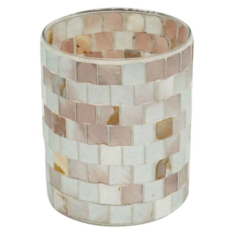 Brown Mosaic Glass Candle Holder, 6″