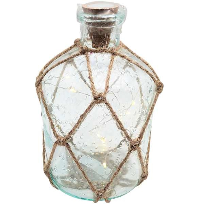 Bubble Glass LED Bottle with Jute, 7″
