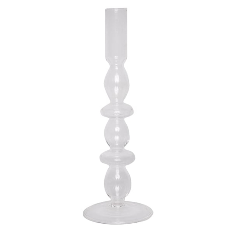 Clear Bubble Glass Taper Candle Holder, 10″
