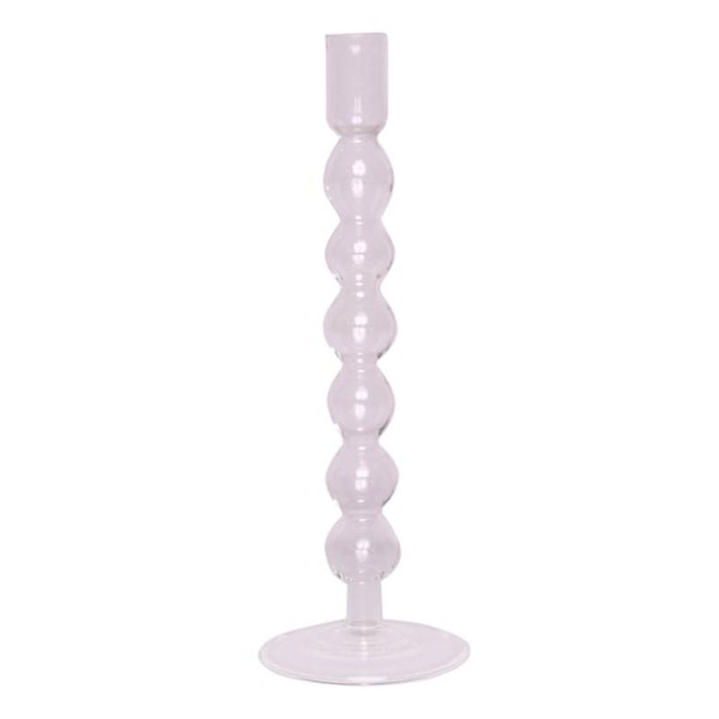 Clear Bubble Glass Taper Candle Holder, 11″