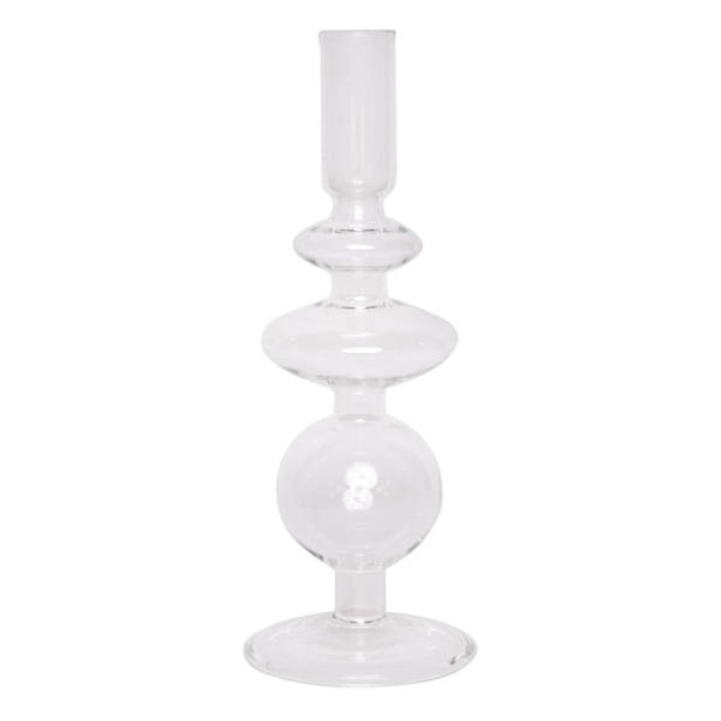 Clear Bubble Glass Taper Candle Holder, 9″