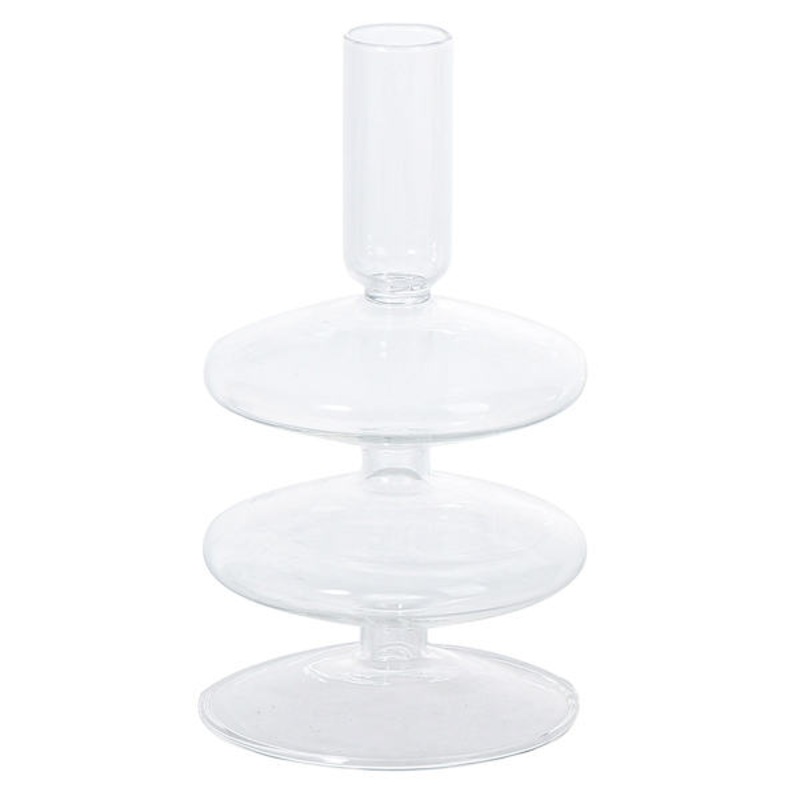 Clear Glass 2-Bubble Taper Candle Holder, 5″