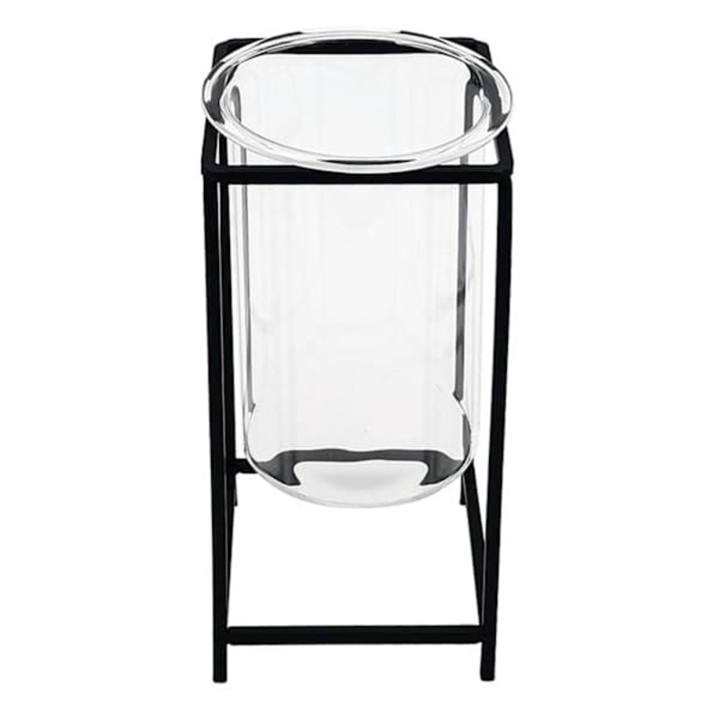 Clear Glass Hurricane Candle Holder with Black Stand, 10″