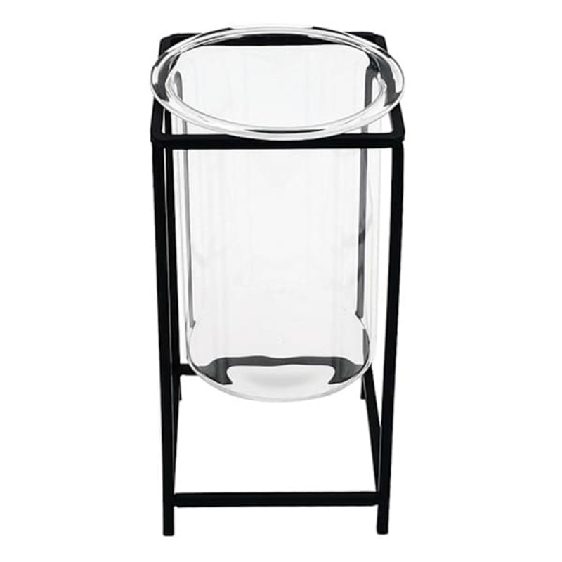 Clear Glass Hurricane Candle Holder with Black Stand, 8″
