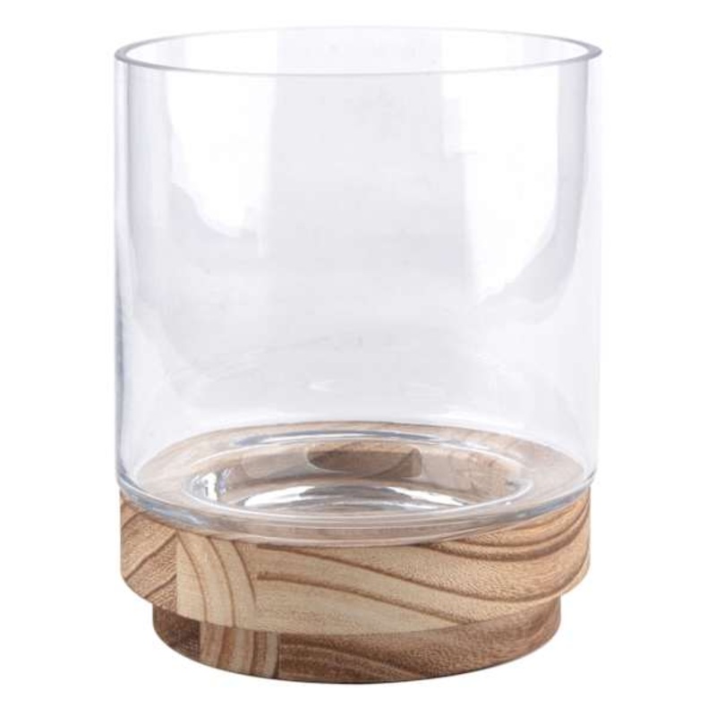 Clear Glass Hurricane Candle Holder with Wood Base, 6″