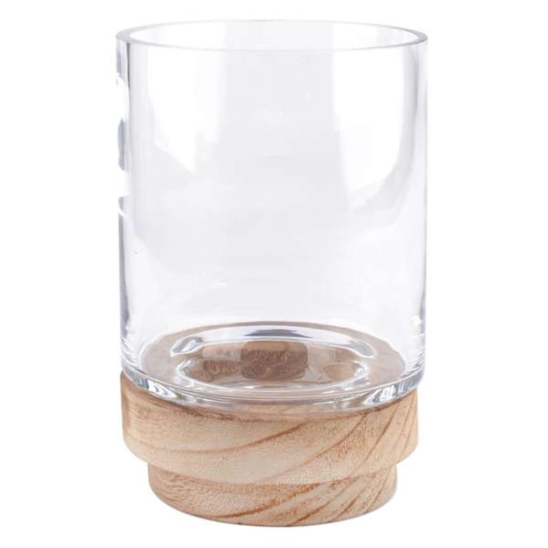 Clear Glass Hurricane with Wood Base, 5″