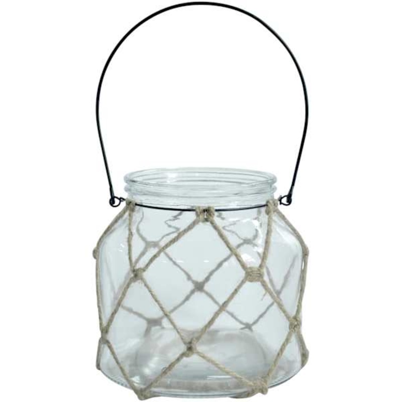 Clear Glass Lantern with Jute Rope, 6″