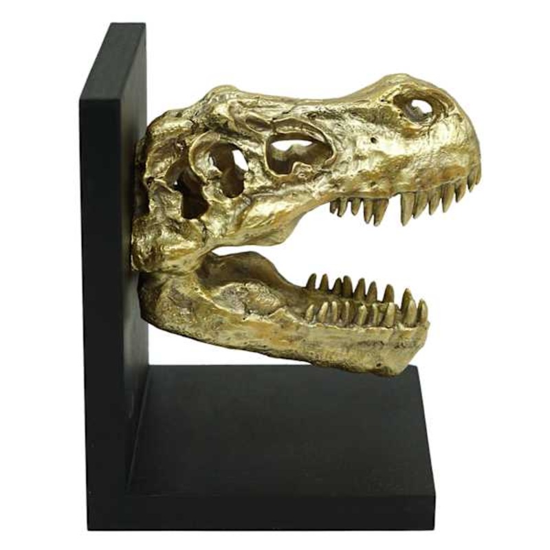 1-Piece Gold & Black T-Rex Fossil Head Bookend, 7″