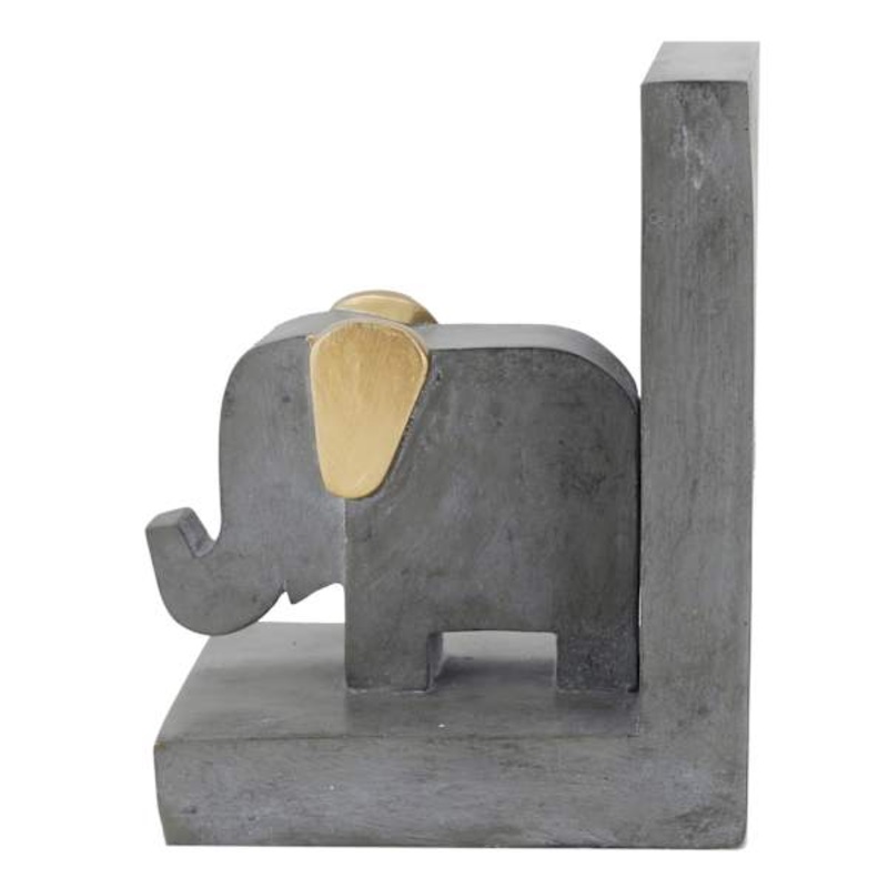1-Piece Grey Elephant with Gold Ears Bookend, 6.6″