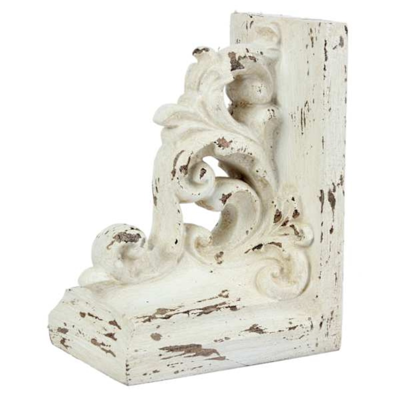 1-Piece White Distressed Scroll Bookend, 7″