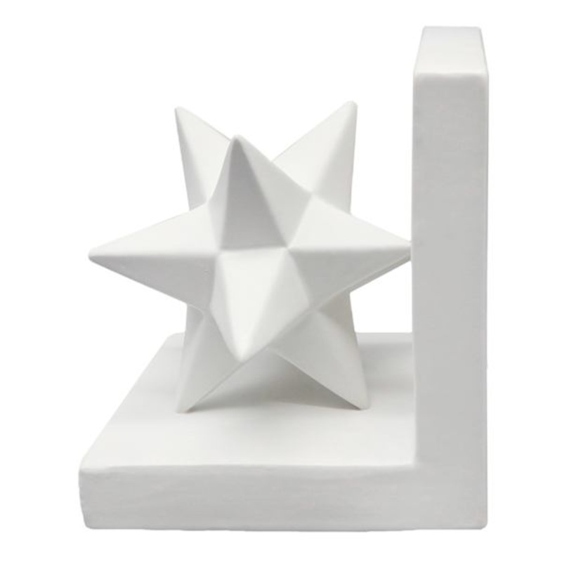 1-Piece White Star Ceramic Bookend, 6″