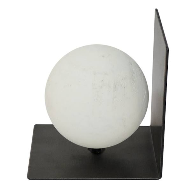 1-Piece White Wood & Metal Orb Bookend, 6″