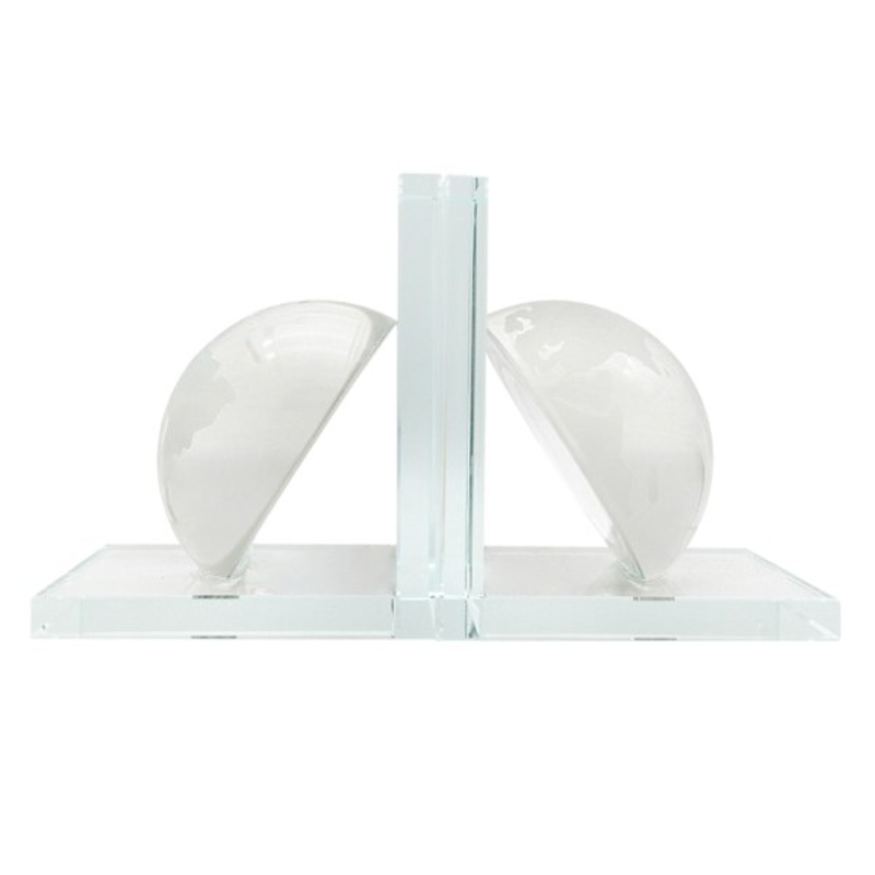 2-Piece White Crystal Semicircle Bookends Set, 5″