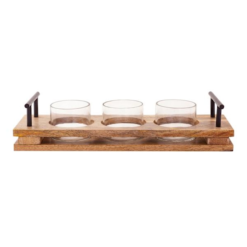 3-Votive Wood Candle Holder, 16×5