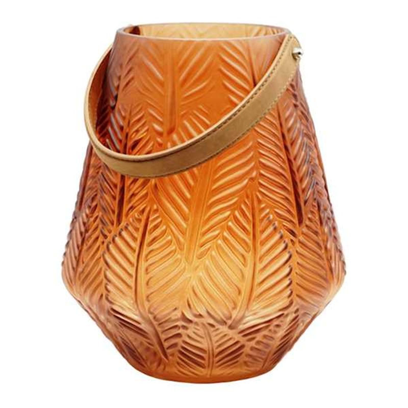 Amber Glass Leaf Lantern, 11″